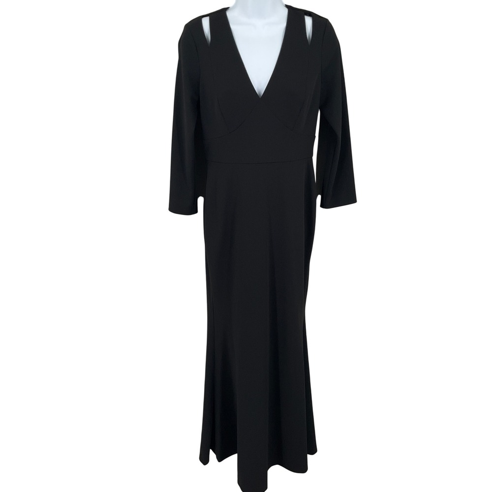 Calvin Klein Gown Women 6 Black Shoulder Cutout V-Neck Maxi Blacktie Cocktail